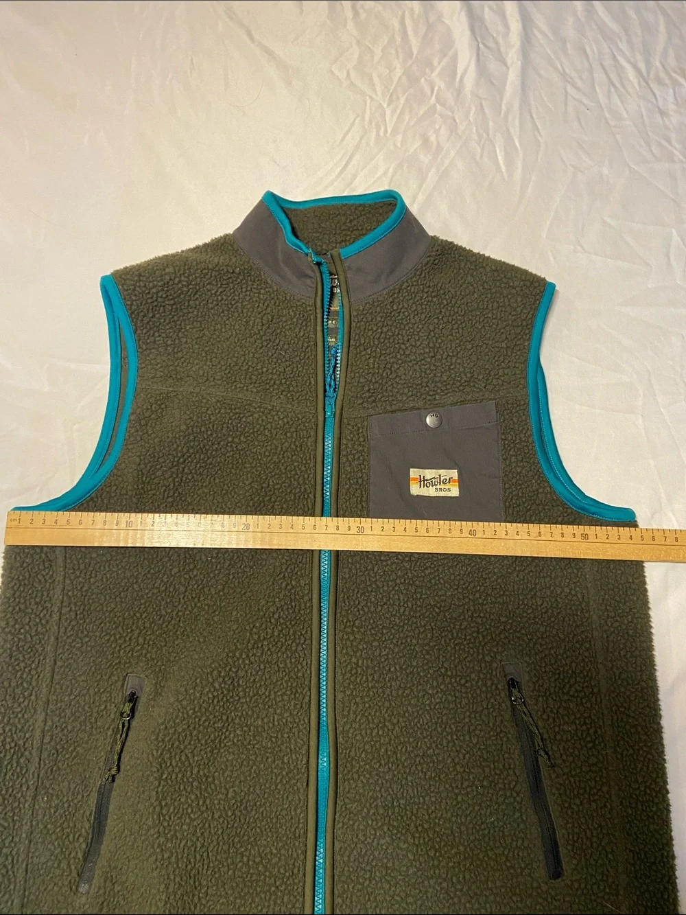 Howler Brothers Olive Sherpa Vest with Turquoise Trim